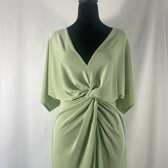 Light Green,Twist Front Batwing Sleeve Split Thigh Midi Dress Dress,large - Picture 2 of 8